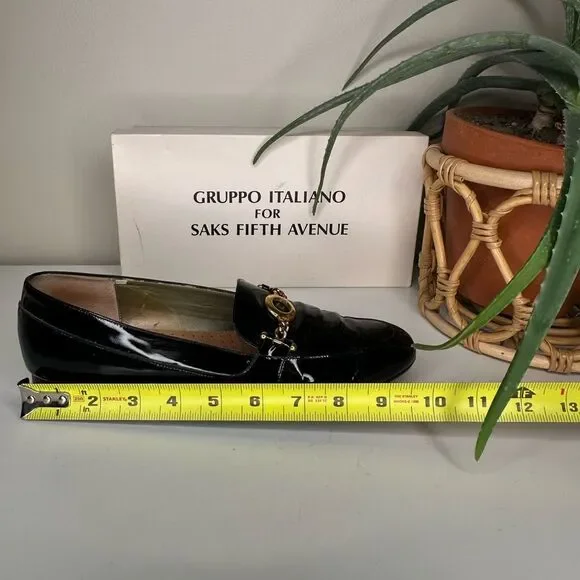 Vintage Gruppo Italiano for Saks Patent Leather Loafers Laila Black Gold Bit 9.5 - Picture 11 of 13